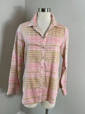 Foxcroft Womens 8 Non Iron Button Up Shirt Cotton Roll Tab Sleeve Blouse Top